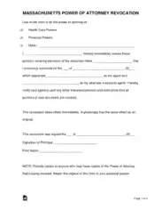 Massachusetts Power Of Attorney Revocation Form Template