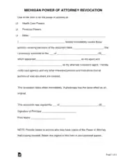 Michigan Power Of Attorney Revocation Form Template