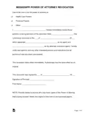 Mississippi Power Of Attorney Revocation Form Template