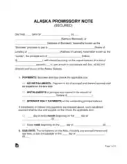 Alaska Secured Promissory Note Form Template