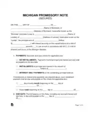 Free Download PDF Books, Michigan Secured Promissory Note Form Template