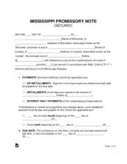 Free Download PDF Books, Mississippi Secured Promissory Note Form Template