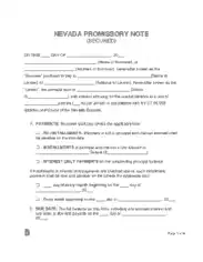 Nevada Secured Promissory Note Form Template