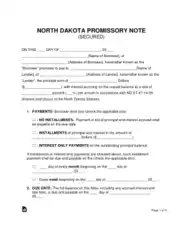 North Dakota Secured Promissory Note Form Template