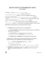South Dakota Secured Promissory Note Form Template