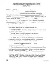 Wisconsin Secured Promissory Note Form Template