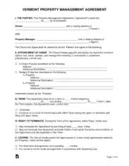 Vermont Property Management Agreement Form Template