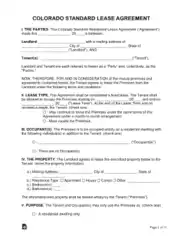 Colorado Standard Residential Lease Agreement Form Template