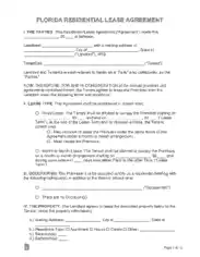 Florida Residential Standard Lease Agreement Form Template