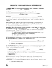 Florida Standard Residential Lease Agreement Form Template