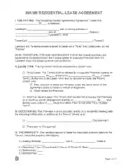 Maine Residential Lease Agreement Form Template