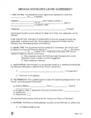 Nevada Standard Residential Lease Agreement Form Template