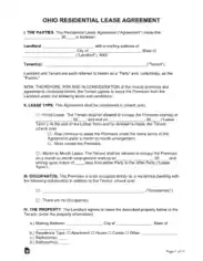 Ohio Residential Lease Agreement Form Template