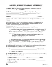 Oregon Residential Lease Agreement Form Template