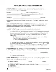 Residential Lease Agreement Form Template