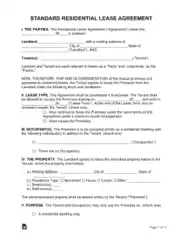 Standard Residential Lease Agreement Form Template