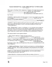 Texas Residential Lease Agreement Option To Purchase Form Template