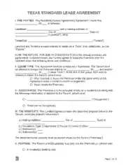 Texas Standard Residential Lease Agreement Form Template