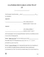 California Revocable Living Trust OF Form Template