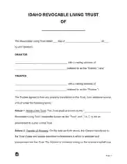 Idaho Revocable Living Trust OF Form Template