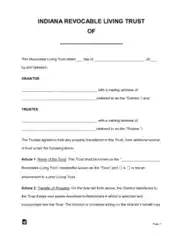 Indiana Revocable Living Trust OF Form Template