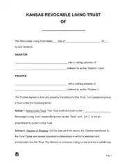Kansas Revocable Living Trust OF Form Template