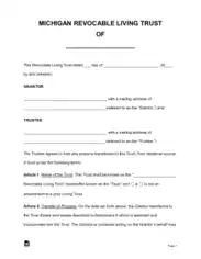 Michigan Revocable Living Trust OF Form Template