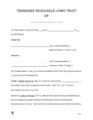 Tennessee Revocable Living Trust OF Form Template