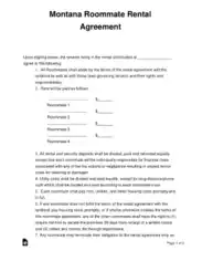 Montana Roommate Rental Agreement Form Template