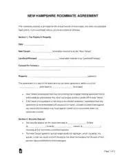 New Hampshire Roommate Rental Agreement Form Template