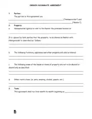 Oregon Roommate Agreement Form Template