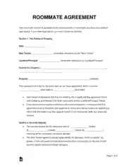 Free Download PDF Books, Roommate Agreement Form Template