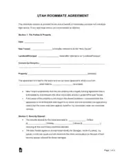 Free Download PDF Books, Utah Roommate Agreement Form Template
