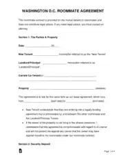 Free Download PDF Books, Washington D.C. Roommate Agreement Form Template