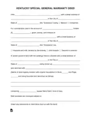 Free Download PDF Books, Kentucky Special Warranty Deed Form Template