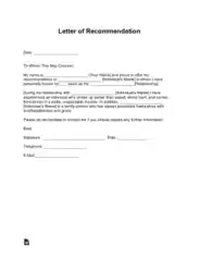 Standard Letter Of Recommendation For Employment Template