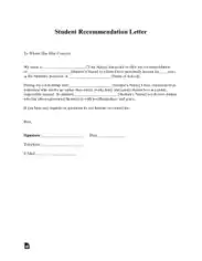 Free Download PDF Books, Student Recommendation Letter Template