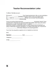 Free Download PDF Books, Teacher Recommendation Letter Template