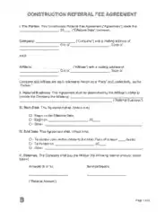 Construction Referral Fee Agreement Form Template
