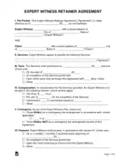 Expert Witness Retainer Agreement Form Template