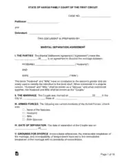 Hawaii Marital Settlement Agreement Form Template