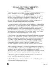 Montana Durable Power Of Attorney For Health Care Form Template