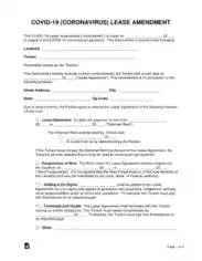 Covid 19 Coronavirus Lease Amendment Form Template