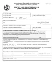 Massachusetts Comfort Care Dnr Order Verification Form Template