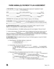 Farm Animal Payment Plan Agreement Form Template