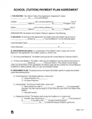 School Tuition Payment Plan Agreement Form Template