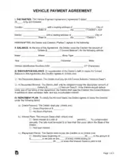 Vehicle Payment Agreement Form Template