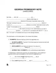 Georgia Unsecured Promissory Note Form Template