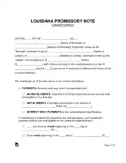 Louisiana Unsecured Promissory Note Form Template