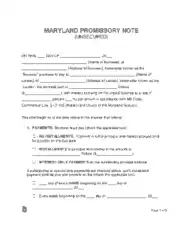 Maryland Unsecured Promissory Note Form Template